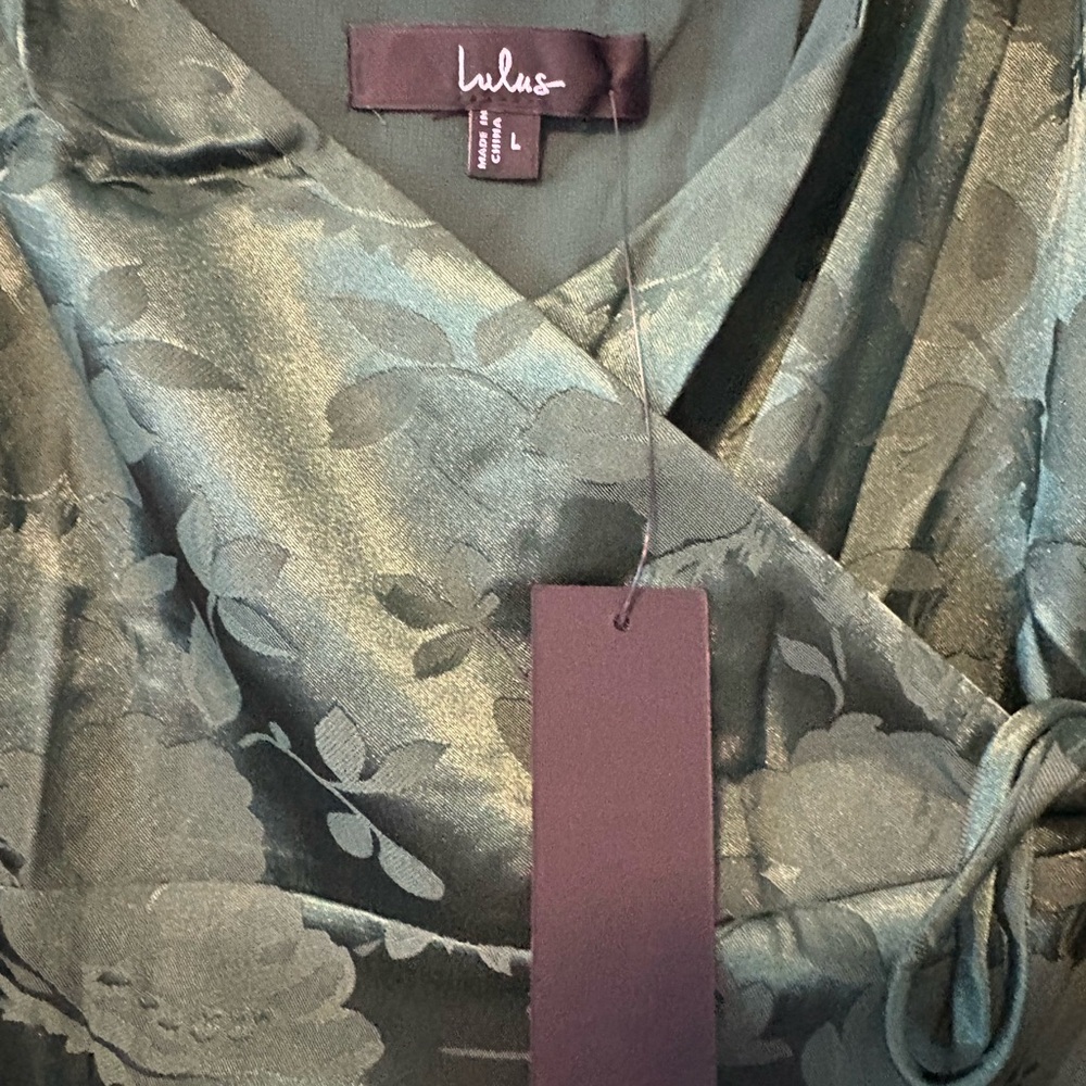 Lulu's Emerald Green Floral Midi Wrap Dress - Picture 3 of 6